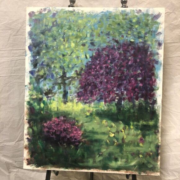 Green Impressionistic Landscape Oil on Canvas Painting by Ann Petrus Baker